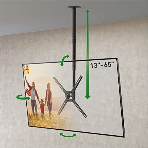 Image of Barkan 97cm Long TV Ceiling Mount, 13-65 inch Full Motion - 3 Movement Flat/Curved Screen Bracket, Holds up to 40kg, Telescopic Height Adjustment, Fits LED OLED LCD