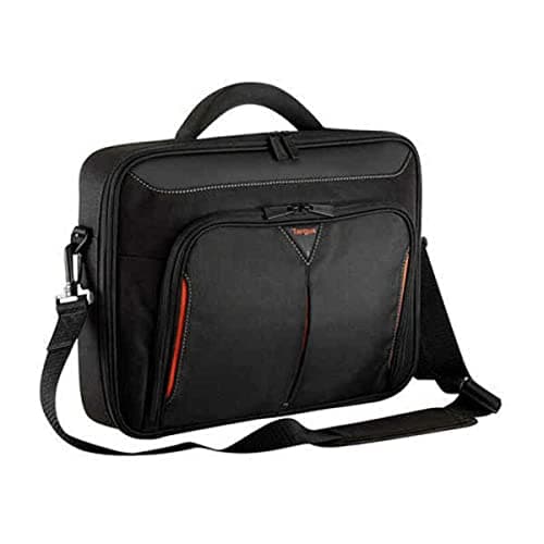Image of Targus Laptop Bag, Fits up to 14" Laptops, Classic Clamshell Case Design, Protective Laptop Bag with Padded Handle, Black/Red
