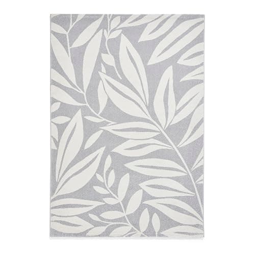 Image of Think Rugs Catherine Lansfield Sorral Leaves Botanical Rug, Grey