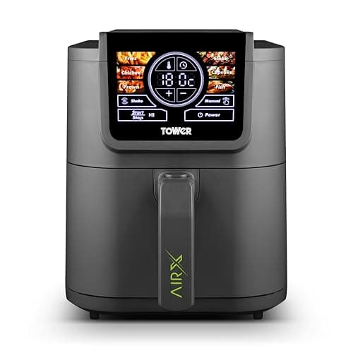 Image of Tower T17166 AIRX 5L Digital Single Basket Air Fryer with A.I & Vortx Technology, 6 Cooking Pre-sets, Space Saving Design, 60 Minute Timer, 1500W, Grey