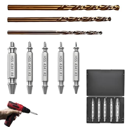 Image of 8 Pcs Damaged Screw Extractor Set, Easy Out Bolt Extractor Set, (5pcs Dual-Head Desig) Used for Disassembling Broken Bolts and Screws Screw Remover and Extractors Bit Sets Suitable for Car Maintenance