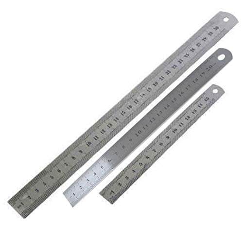 Image of Set of 3 Metal Rulers 12",8", 6" Stainless Steel Metric Imperial Dual Marking Rulers