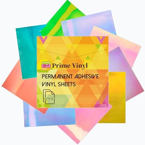 Image of Prime Vinyl 9 Sheets Holographic Permanent Vinyl - 12” x 12” Holographic Vinyl for Cup, Opal Craft Self Adhesive Vinyl for Cutting Machine, Home Decal