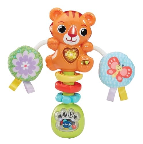 Image of VTech Baby Rattle & Roar Tiger, Interactive Baby Toy, Rattle Toy with Bright Colours, Patterns and Textures for Sensory Play, Gift for Ages 0, 3, 6, 9 Months +, English Version