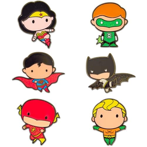 Image of DC Comics Chibi Justice League Superheroes Mystery Enamel Pin Blind Box Series, Chibi Wonder Woman, Batman, Superman, Flash, Aquaman, or Green Lantern