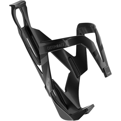 Image of Elite Custom Race X Bottle Cage Black Glossy Black Graphic – Ultra Lightweight Side-Entry Bike Bottle Holder 28.5g – Self-Adjusting Fibre-Reinforced – For Road Bike, MTB & Gravel Cycling