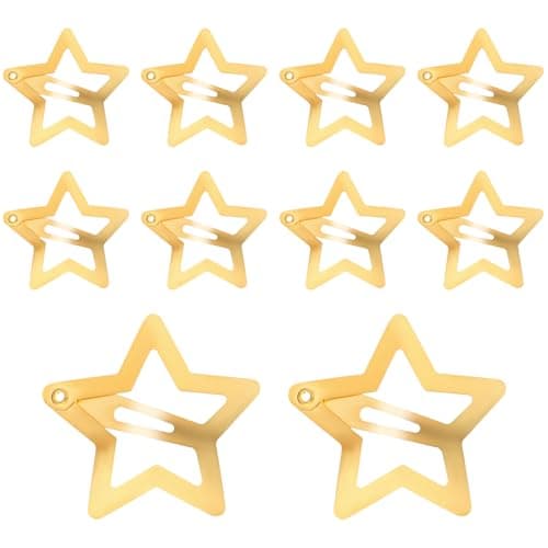 Image of WLLHYF 10 Pieces Metal Star Snap Hair Clips Silver Cute Small Hair Barrettes Non-slip Hollow Out Stars Hairclips for Kids Girls Women Hairpin Lovely Star Headpieces Hair Accessories (Gold)