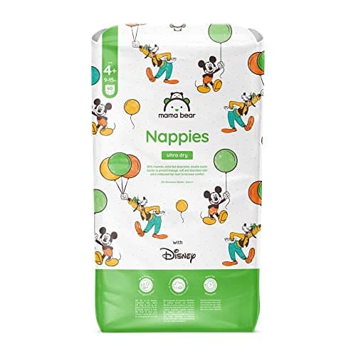 Image of Amazon Brand - Mama Bear Disney Ultra Dry Nappies, Size 4+ (9-15 kg), 80 Count, White