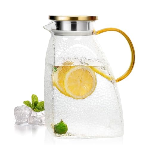 Image of Yiter Glass Jugs with Lid, 1800ml/64oz Water Jugs for Fridge, Heat & Cold Proof Glass Pitcher for Milk, Tea, Cocktail, Beverage