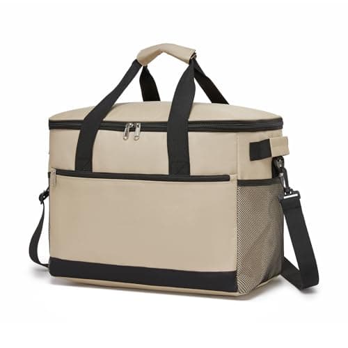 Image of Kono Cool Bag, Collapsible Soft Cool Box, Insulated Large Lunch Bag, Leakproof Cooler Bag with Shoulder Strap and Carrying Straps, Ideal for Camping Picnic Beach Travel BBQ Family (Khaki, 20L)