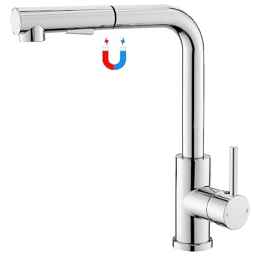Image of Tohlar Kitchen Sink Mixer Taps Chrome with Magnetic Docking Pull Out Sprayer 360°Swivel Spout, 2 Spray Modes Hot and Cold Water Tap, Single Lever 1-Hole Taps, L-Form Kitchen Sink Faucet