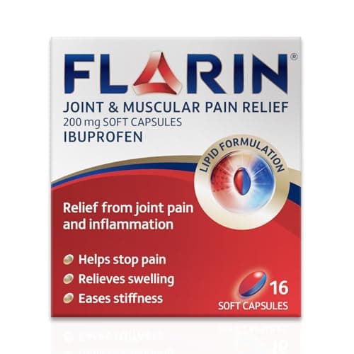 Image of Flarin Joint and Muscular Pain Relief, 200 mg Soft Capsules, Muscle, Rheumatic, Joint and Back Pain Relief, Lipid Ibuprofen, Unique Lipid Formulation, Painkillers, 16 Soft Capsules