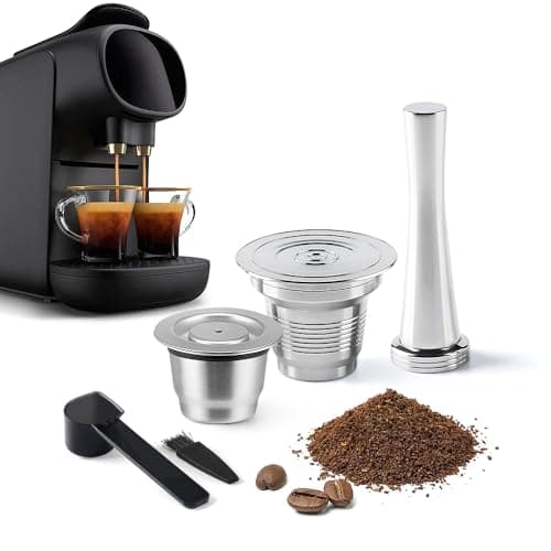 Image of BENFUCHEN Big & Small Cup Stainless Steel Reusable Coffee Capsules Fit For L'OR Barista LM8012/60, Metal Refillable Coffee Pods Compatible With L'or Espresso Coffee Machine, With Coffee Tamper
