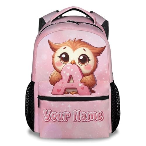 Image of Personalised Owl Backpack for Kids - School Rucksack with Custom Name, Cute Animal Bookbag for Primary Boys & Girls