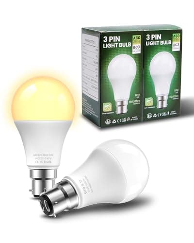 Image of BrightArk BC3 3 Pin LED 10W Energy Saving Light Bulbs Warm White 3000K Non-Dimmable A60 Pin for Ceiling, Landing, Hallway (2 Pcs)