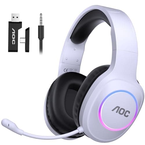 Image of AOC Wireless Gaming Headset for PC, PS5, Bluetooth 5.4 & 2.4GHz Low Latency Gaming Headset with Mic, Noise Canceling, 7.1 Virtual Surround, 45H Long Battery Life, USB-C Fast Charging- Black Red