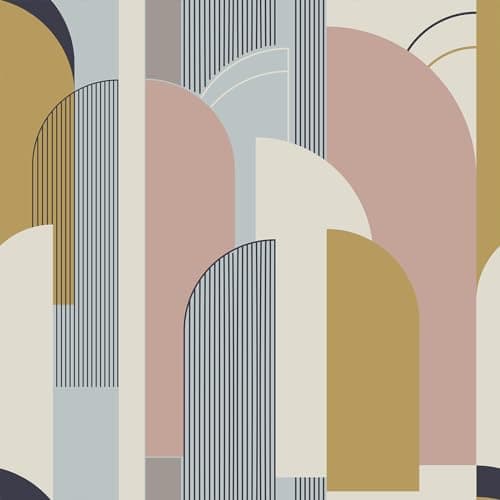 Image of VEELIKE Pink and Grey Geometric Wallpaper Self Adhesive Wallpaper for Bedroom Bathroom 44.5 cm × 300 cm Abstract Boho Room Décor Vinyl Wrap for Furniture Sticker Geometric Contact Paper for Walls