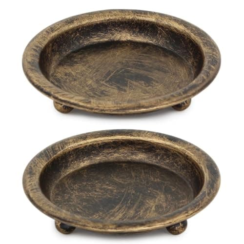 Image of Thindolex Black/Gold Iron Candle Plate, Set of 2, Metal Saucer Style Candle Holder for Pillar/Scented/Flameless/Ball Candles, Decorative Candle Stand for Table Centerpiece - Black/Gold