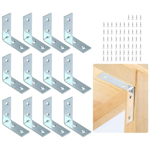 Image of 16 Pcs L Brackets for Wood with 64 Screws, 90 Degree L Shape Corner Brace Plate(40X40X15mm), Stainless Steel Right Angle Bracke for Fixing and Repairing Furniture, Shelves, Windows & Cabinets