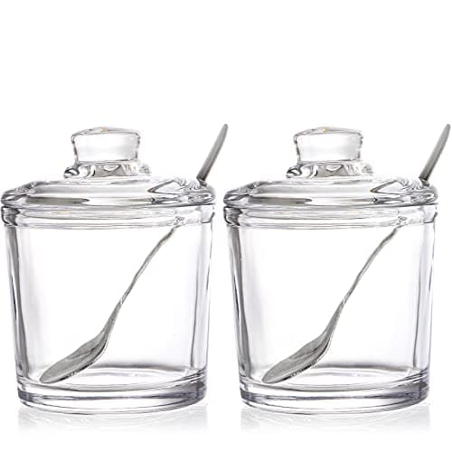 Image of Frcctre Set of 2 Glass Sugar Bowl, 6 Ounces/170ML Clear Sugar Jar with Spoon and Lid, Salt Spice Bowl Seasoning Jar Condiment Pots Dispenser Container for Home Kitchen Coffee Bar