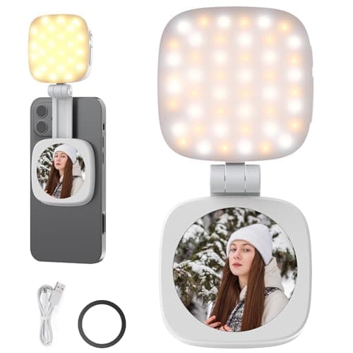 Image of NEEWER BASICS Magnetic Selfie Light Compatible with MagSafe iPhone, CRI95 700lx/0.3m Folding LED Phone Fill Ring Lighting with Mirror for Zoom Makeup Photography Recording Video Conference,White NL48B