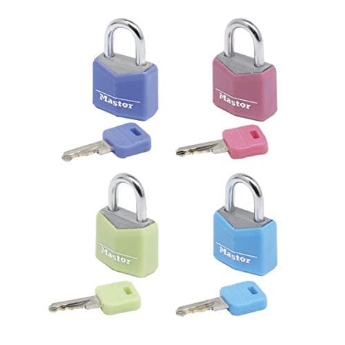 Image of MASTER LOCK Small Padlocks [Key] [Keyed Alike] [Assorted Colours] [Family Pack of 4] 9120EURQCOLNOP - Best Used for Backpacks, Luggage, Computer Bags, Locker, Gym and More