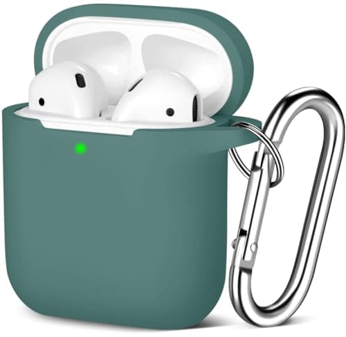 Image of Maledan Compatible with Airpods Case 2 & 1, Silicone Shockproof Protective Case for Airpod Skin Cover, Waterproof [Front LED Visible] Support Wireless Charging with Carabiner, Pine Green