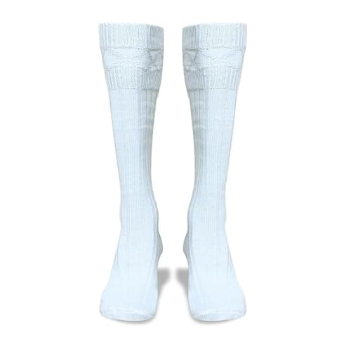 Image of BELGLY Mens Kilt Socks Traditional Scottish Highland Wear Wool Kilt Hose Casual Wedding Sports Leg Warmers (White, Medium)