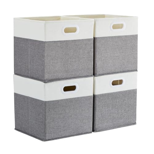 Image of Mangata Cube Storage Boxes 33x38x33 cm, Large Fabric Storage Baskets for Storage Cube Units, Clothes Bins, Baskets, Chests,Toys (Grey/Cream White, 4Pcs)