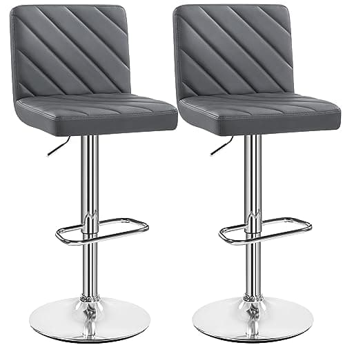 Image of Yaheetech Bar Stools Set of 2, PU Leather Adjustable Swivel Barstools, Dining Stools with Footrest for Kitchen Island Counter/Home Bar, Dark Grey