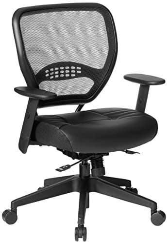 Image of SPACE Seating AirGrid Back and Padded Stitched Bonded Leather Seat, 2-to-1 Synchro Tilt Control, Adjustable Arms, Nylon Base Adjustable Managers Chair, Black