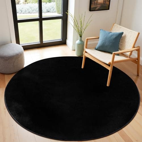 Image of SHACOS Black Round Rug 100cm Fluffy Area Rugs Circle Rug Washable Anti Slip Underside Soft Round Rugs for Living Room, Bedroom, Kid's Room