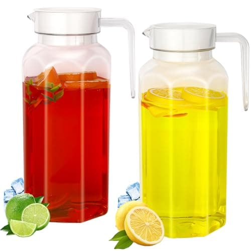 Image of 2 Pack Acrylic Pitcher with Lid, 1.5 Litre Clear Water Pitchers with Handle, Unbreakable Beverage Pitcher Juice Container Fridge Door Jug for Milk Juice Iced Tea Lemonade