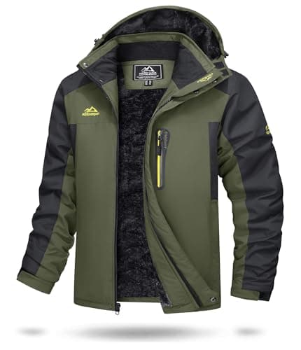 Image of TACVASEN Mens Fleece Jackets Softshell Waterproof Jacket Outdoor Winter Work Coat with Adjustable Hood Cuffs Army Green,XXL
