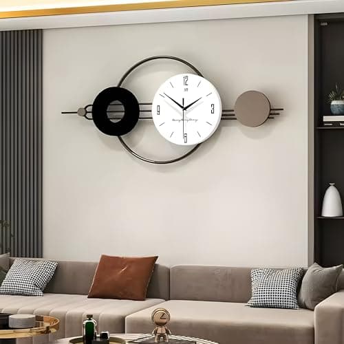 Image of ClockUniverse Large Wall Clock- 100cm x 47cm Black and White Silent Quartz Clock - Oversized Modern Timepiece for Living Room, Office, Bedroom - Stylish, Durable, and Decorative Design