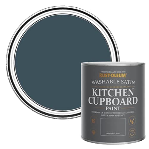 Image of Rust-Oleum Blue Scrubbable Kitchen Cupboard Paint in Satin Finish - Evening Blue 750ml