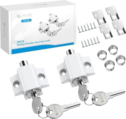 Image of eSynic Sliding Patio Door Lock 2Pcs Professional Patio Door Security Lock Durable French Patio Door Lock White Sliding Window Locks Set Perfect for Home Safety
