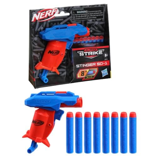 Image of Nerf Alpha Strike Stinger SD-1 Blaster, Single-Fire, Pull-Back Priming Handle 8 Official Elite Darts Easy Load-Prime-Fire, Multicolor