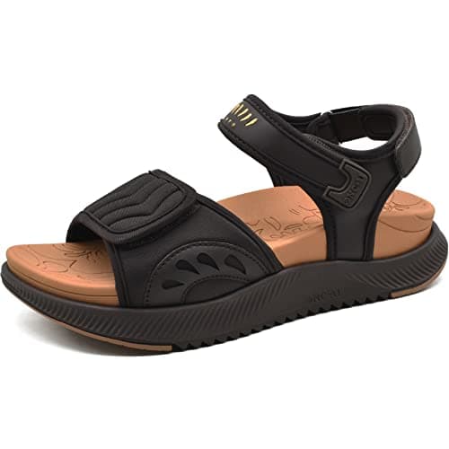 Image of ONCAI Walking Sandals Womens,Arch Support Hiking Sandals with Orthotic Outdoor Footbed for Plantar Fasciitis,Water Athletic Platform Sandalias Mujer with 3 Adjustable Strap Brown Size 9