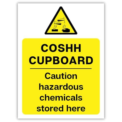 Image of COSHH Cupboard Safety Sticker Sign 200x150mm (8x6 Inch) – Hazardous Chemicals Warning Label – Self Adhesive Safety Sign for Workplace, Laboratory, Cleaning Storage