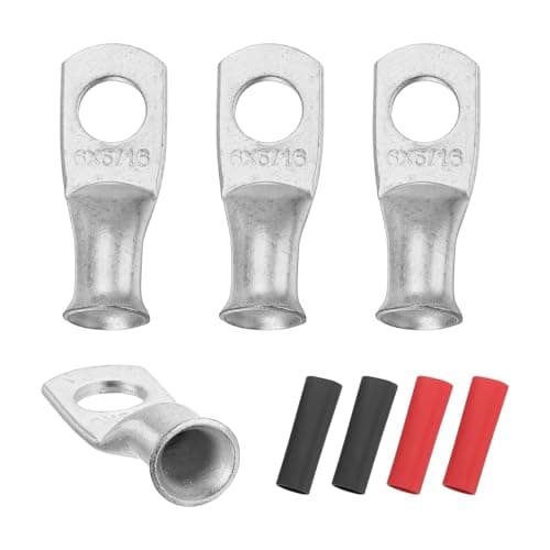 Image of sourcing map 4pcs 4 AWG M8 Battery Lugs Ring Terminals, 5/16" 8mm Stud Crimp Wire Terminal Connector End Copper, 3:1 Heat Shrink Tubing, Silver