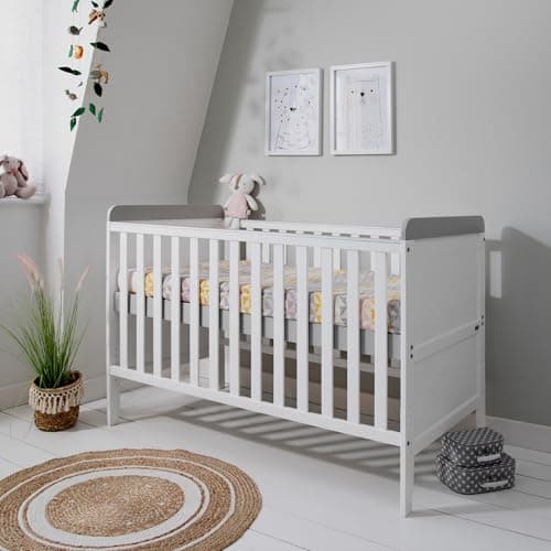 Image of Tutti Bambini Rio 2-in-1 Baby Cot Bed with Cot Top Changer (0-6 years) 140x70 cm - Baby Crib & Toddler Bed, Baby Bed, Adjustable Base, Baby Cot, Newborn Essentials (White & Dove Grey)