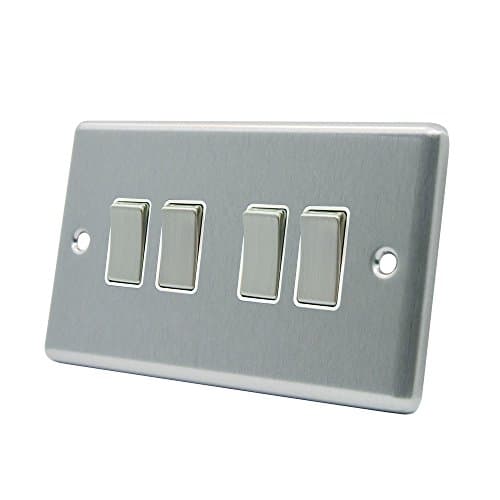Image of AET CSC4GSWIWS 10 A 4-Gang 2-Way Satin Finish Chrome Classical White Insert Metal Rocker Light Switch