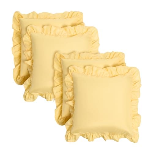 Image of OHS Cushion Covers 45 x 45 Set of 4, Soft Comfy Frill Edge Throw Pillow Covers with Invisible Zipper Sofa Cushions Home Decor for Bedroom Living Room, Lemon