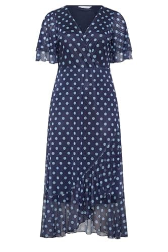Image of Yours London Curve Navy Blue Polka Dot Wrap Dress - Women's - Plus Size Curve