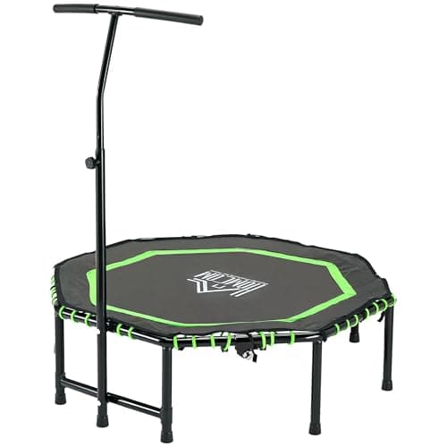 Image of HOMCOM 48" Octagonal Mini Fitness Trampoline Rebounder Indoor Outdoor Foldable Mini Jumper with Adjustable Handle, Max Load 150 KG - Green