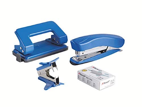 Image of Rexel Mini Stapler and Hole Punch Set, Staple 15 Sheets, Punch 8 Sheets, Includes 1000 26/6 Staples and Stapler Remover, Assorted Colours, 2100069