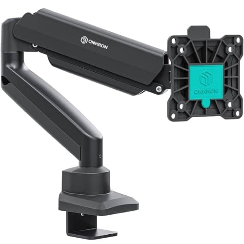 Image of ONKRON Single Monitor Arm Desk Mount for 13-32 Inch Screens up to 10 kg, Full Motion Desktop Monitor Stand VESA 75x75 & VESA 100x100, Gas Spring Screen Stand for Desk, Clamp & Grommet Black G80-B