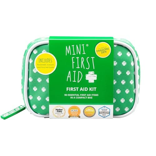 Image of Mini First Aid Kit - 90 Items Kids First Aid Kit Includes Plasters, Bandages, Scissors, Tweezers & Burn Gel – for Car, Home, Office, Travel & Camping - Ideal for Babies & Kids – As Seen on Dragons Den