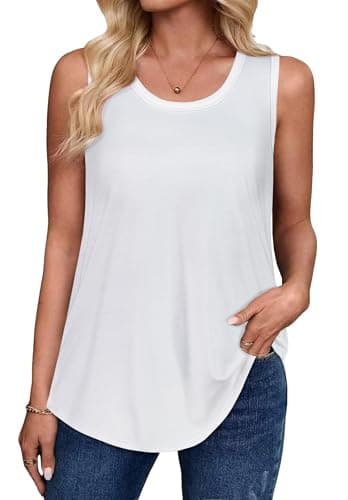 Image of Vest Tops for Women Sleeveless Tank Top Summer Round Neck Camisole Loose Tunic Tee(White,M)